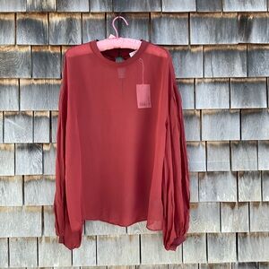 COS Elegant Sheer Long Sleeve Top - Red